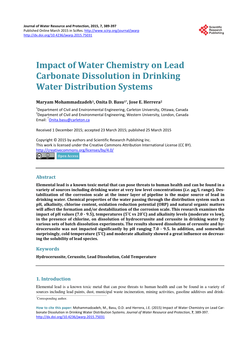 Lead carbonate in drinkin water