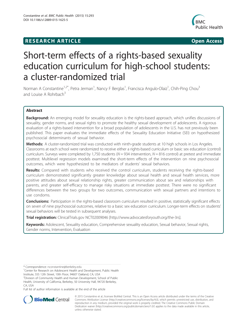 PDF Short term effects of a rights based sexuality education