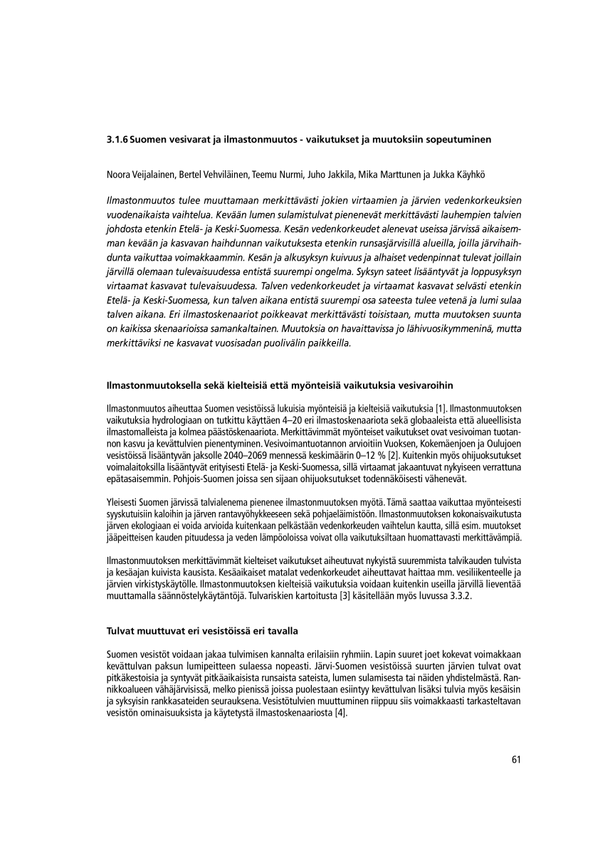 PDF) Suomen vesivarat ja ilmastonmuutos – vaikutukset ja muutoksiin  sopeutuminen (Finnish water resources and climate change - impacts and  adaptation)