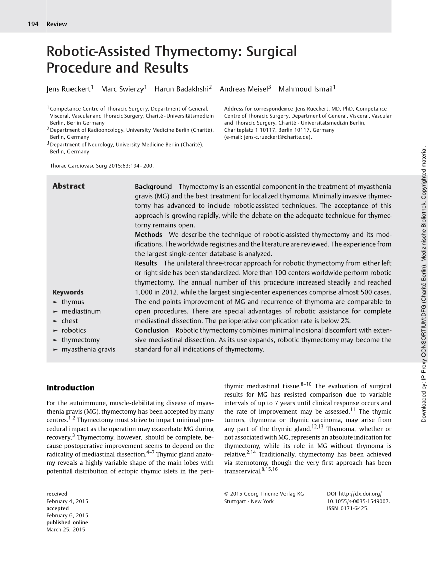 (PDF) RoboticAssisted Thymectomy Surgical Procedure and Results