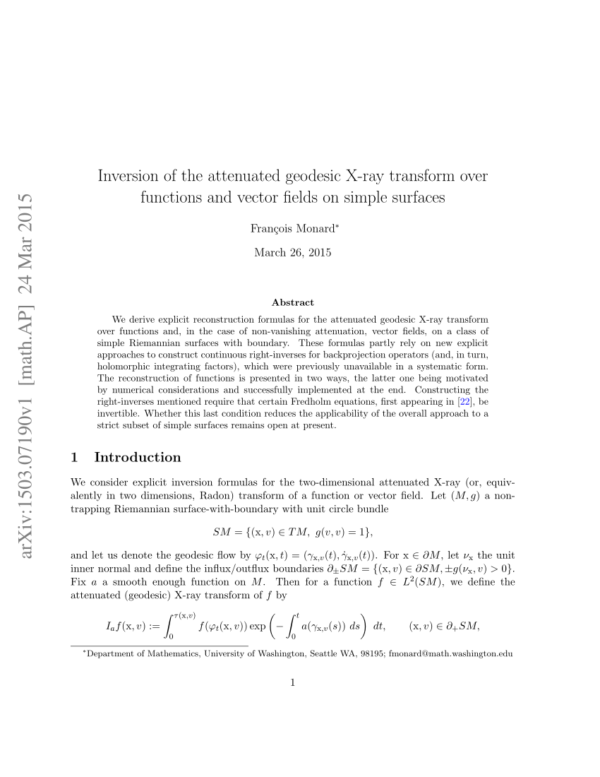Pdf Inversion Of The Attenuated Geodesic X Ray Transform Over Functions And Vector Fields On Simple Surfaces