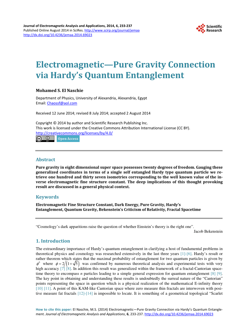 Pdf Electromagneticpure Gravity Connection Via Hardys - 