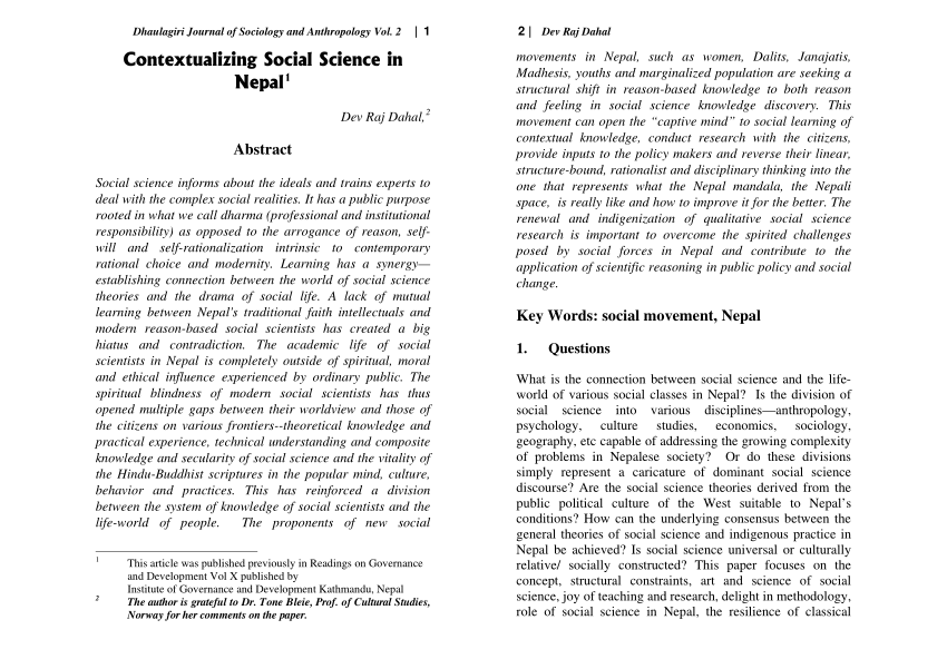 (PDF) Contextualizing Social Science in Nepal