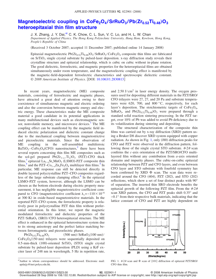 PDF) Magnetoelectric coupling in CoFe₂O₄/SrRuO₃/Pb(Zr[sub 0.52]Ti 