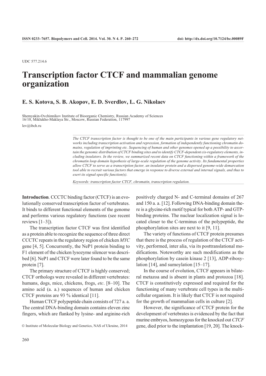 Pdf Transcription Factor Ctcf And Mammalian Genome Organization