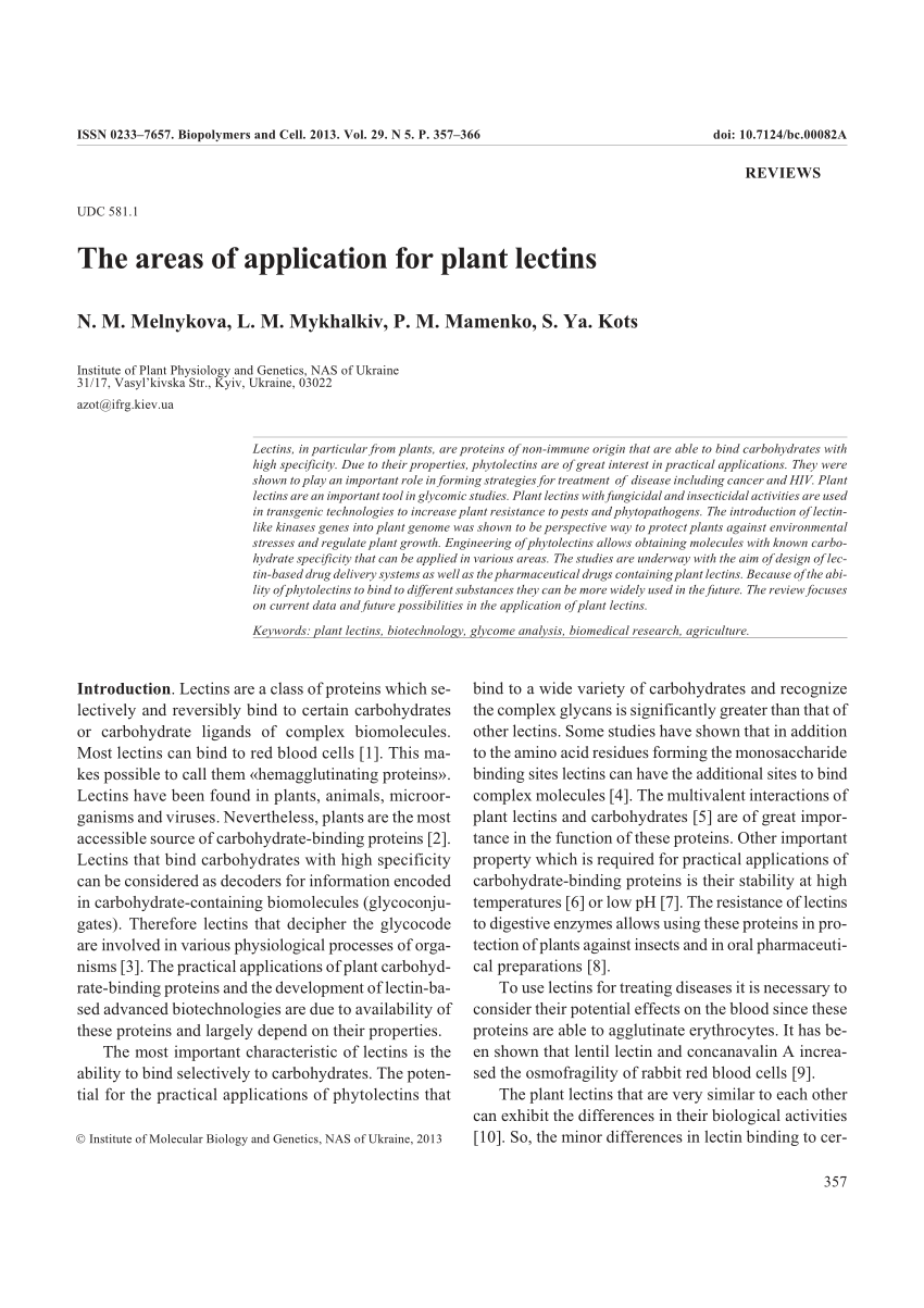 Pdf The Areas Of Application For Plant Lectins