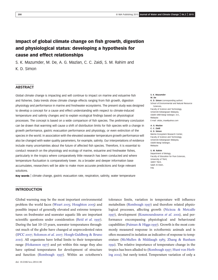 Pdf Impact Of Global Climate Change On Fish Growth Digestion And Physiological Status Developing A Hypothesis For Cause And Effect Relationships