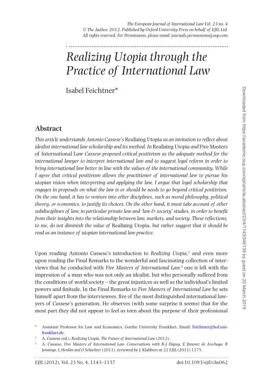 PDF) Realizing Utopia through the Practice of International Law