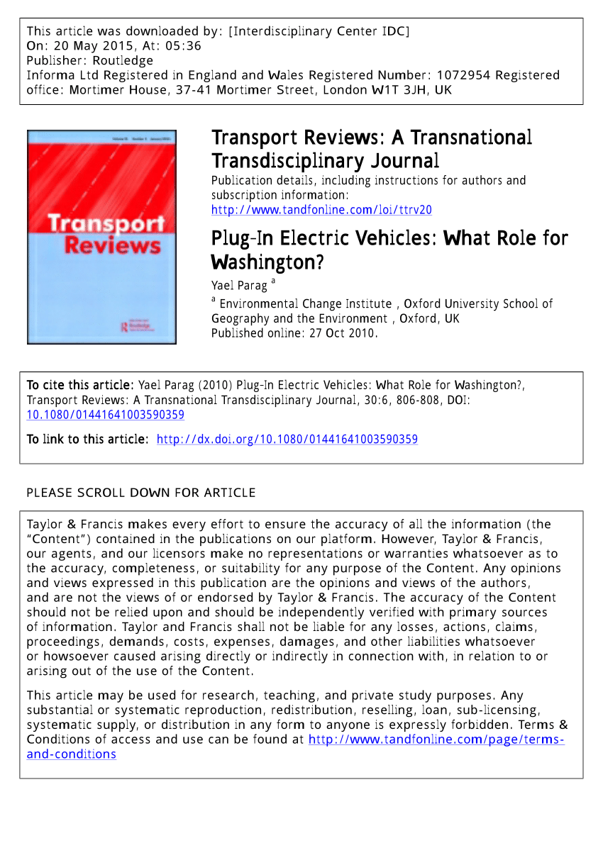 (PDF) Plug‐In Electric Vehicles What Role for Washington?