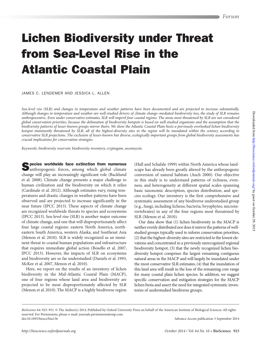 Pdf Lichen Biodiversity Under Threat From Sea Level Rise In The Atlantic Coastal Plain