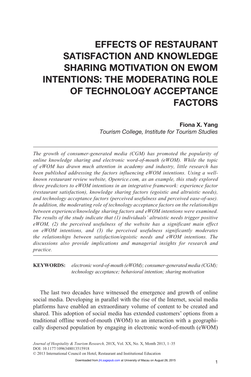  PDF Effects of Restaurant Satisfaction and Knowledge 