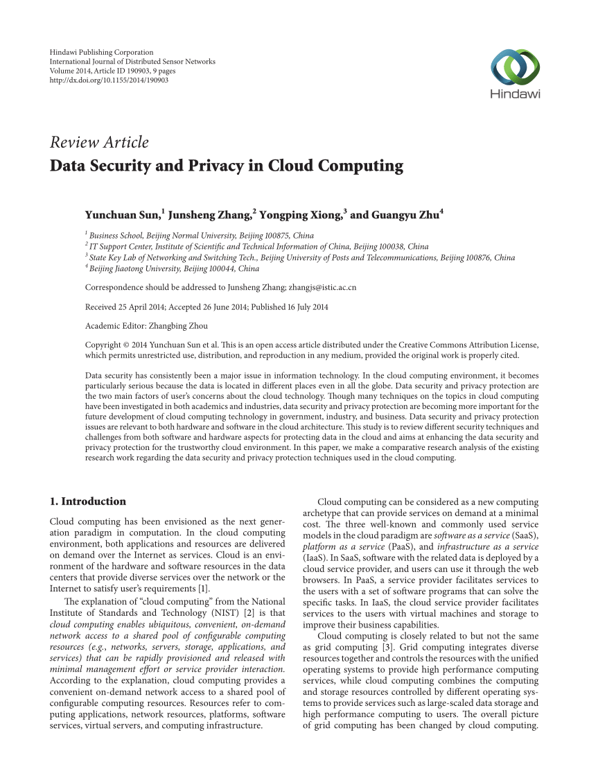 data security in cloud computing research papers 2020