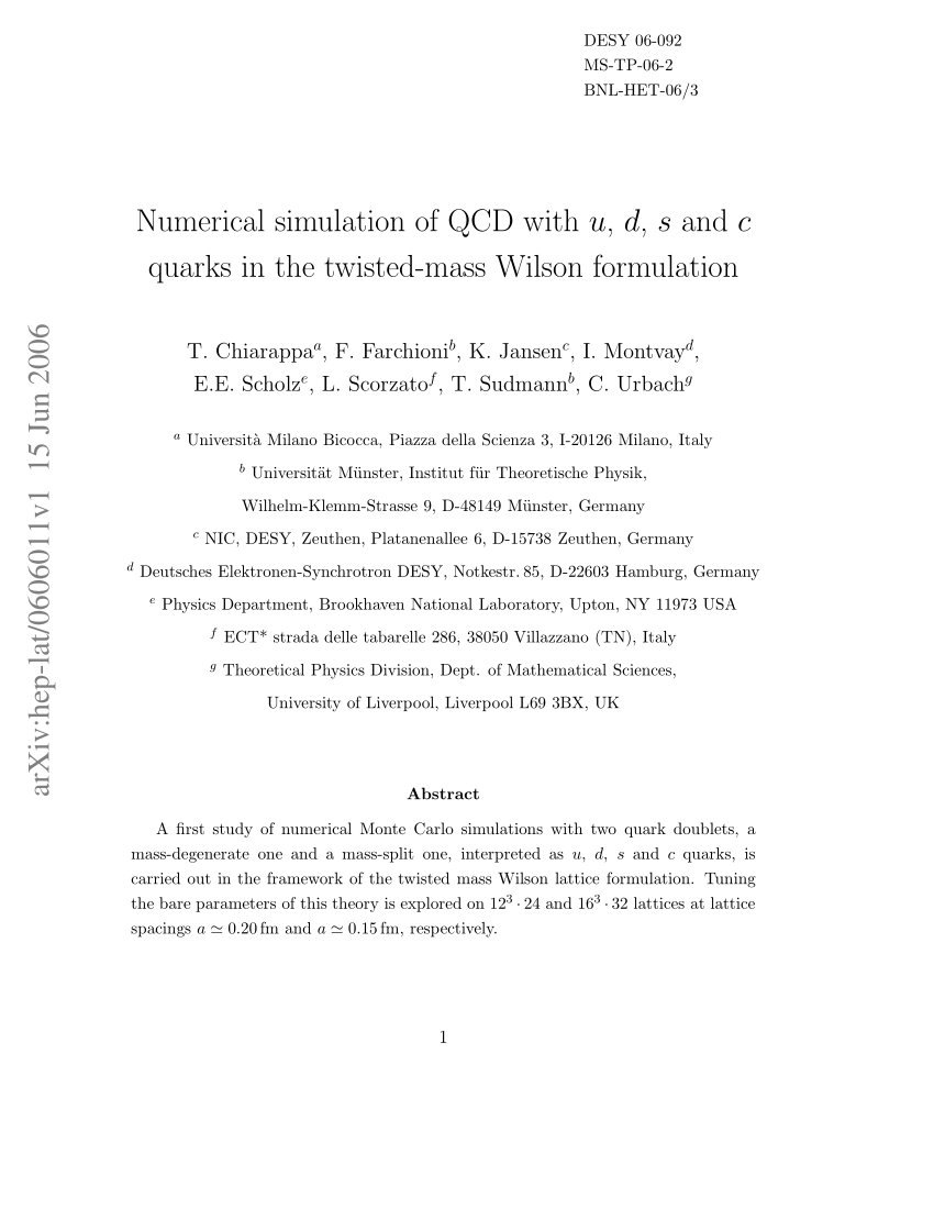 Pdf Numerical Simulation Of Qcd With U D S And C Quarks In The Twisted Mass Wilson Formulation
