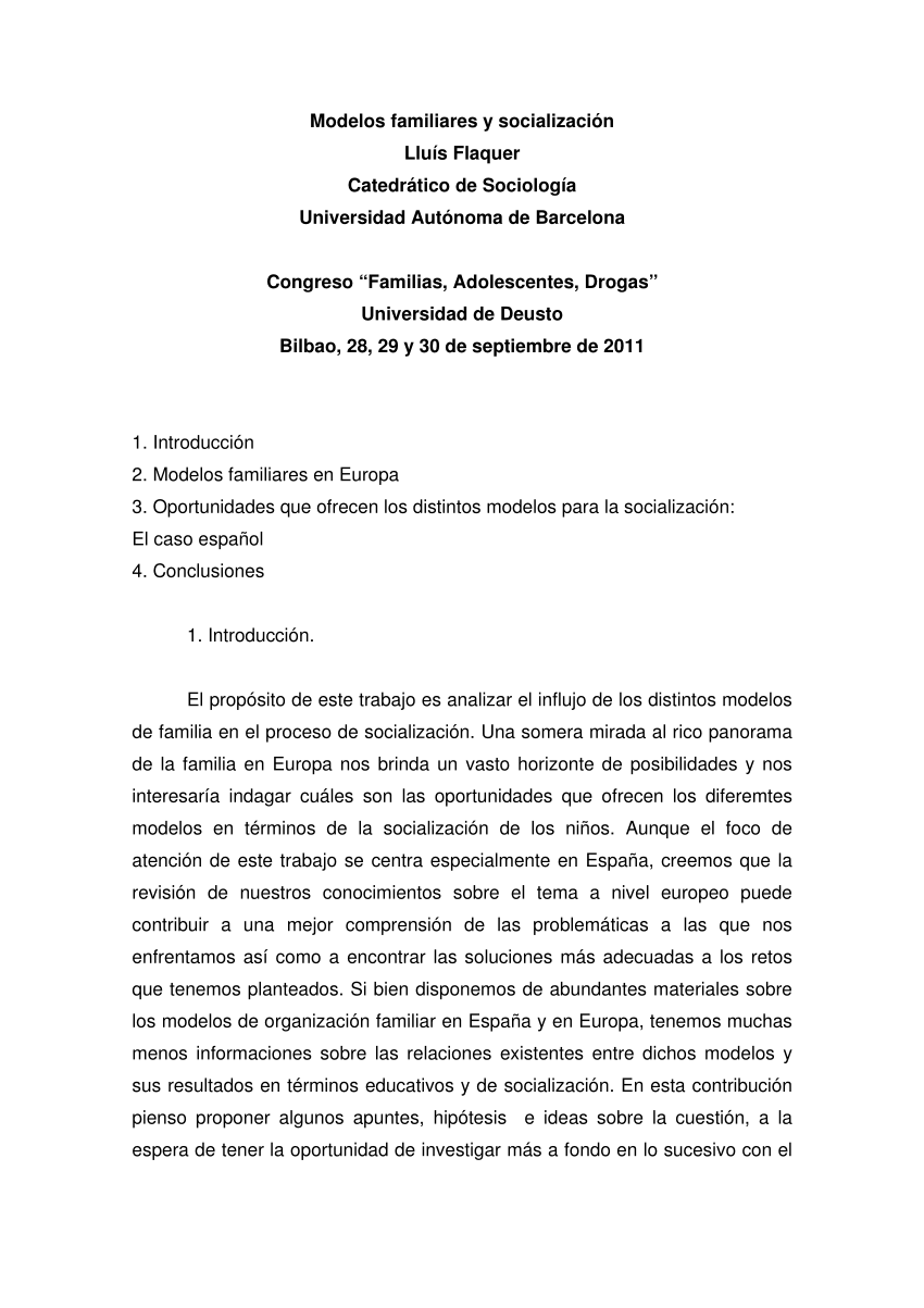 PDF) Modelos familiares y socialización