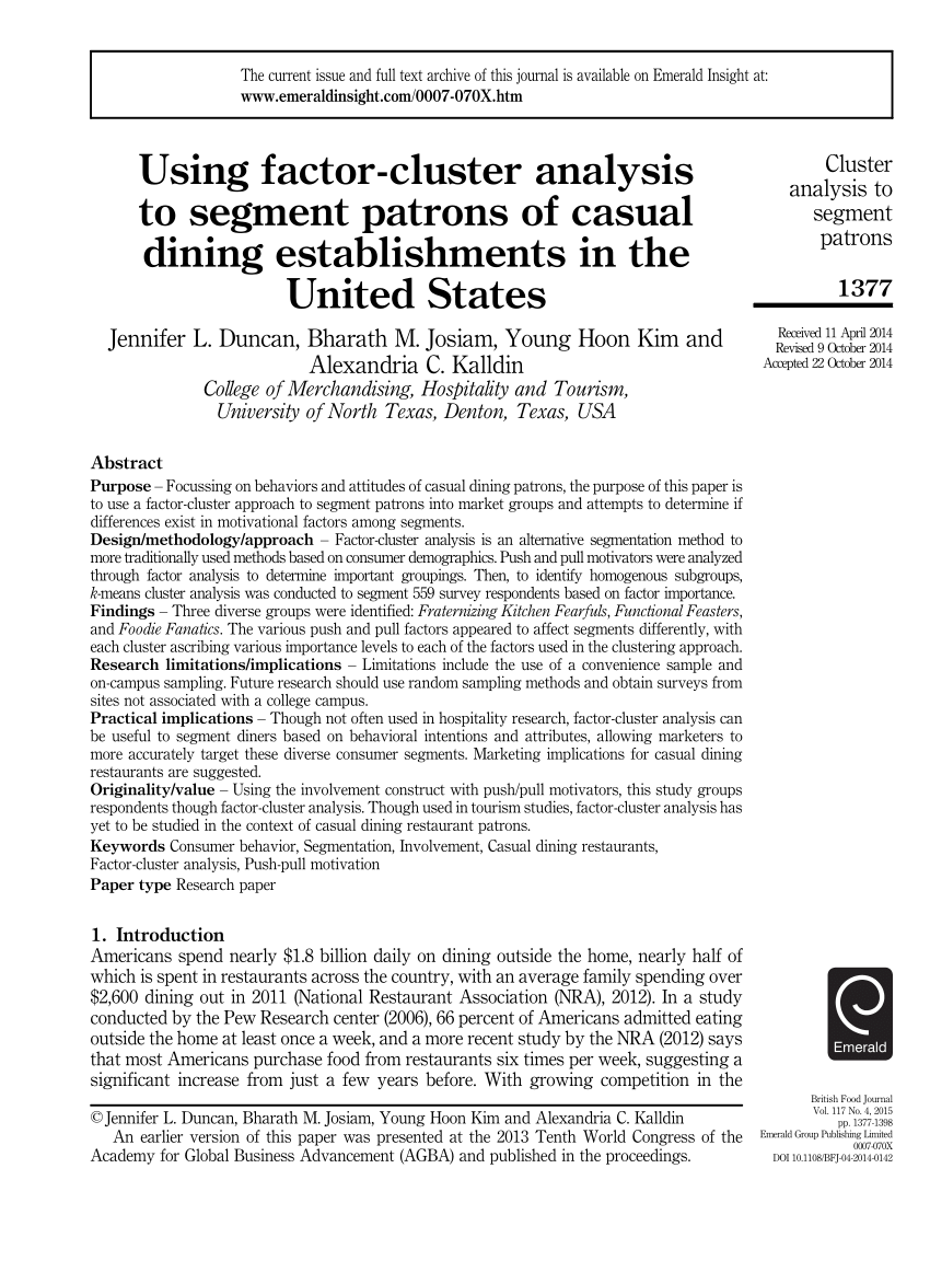 Pdf Using Factor Cluster Analysis To Segment Patrons Of Casual