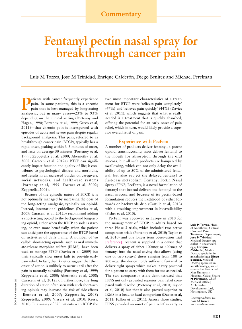 (PDF) Fentanyl pectin nasal spray for breakthrough cancer pain