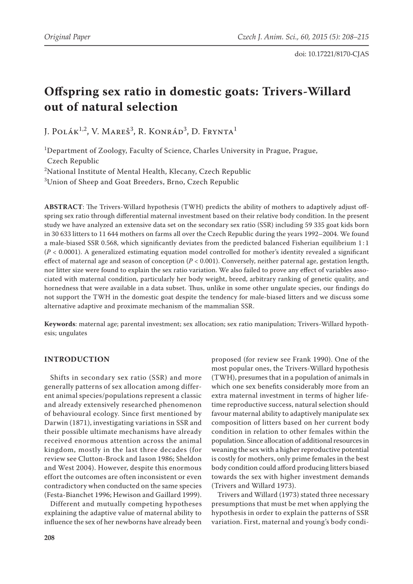 Pdf Offspring Sex Ratio In Domestic Goats 9877