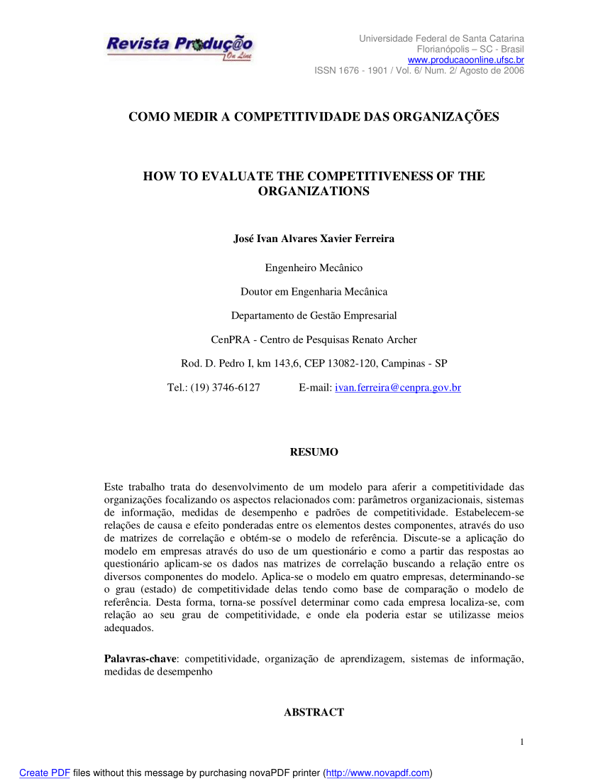 Pdf Como Medir A Competitividade Das Organiza Es