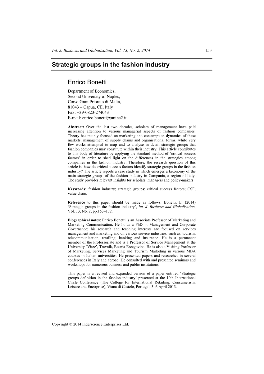 Fashion Industrys Strategic Group Mapping Analysis