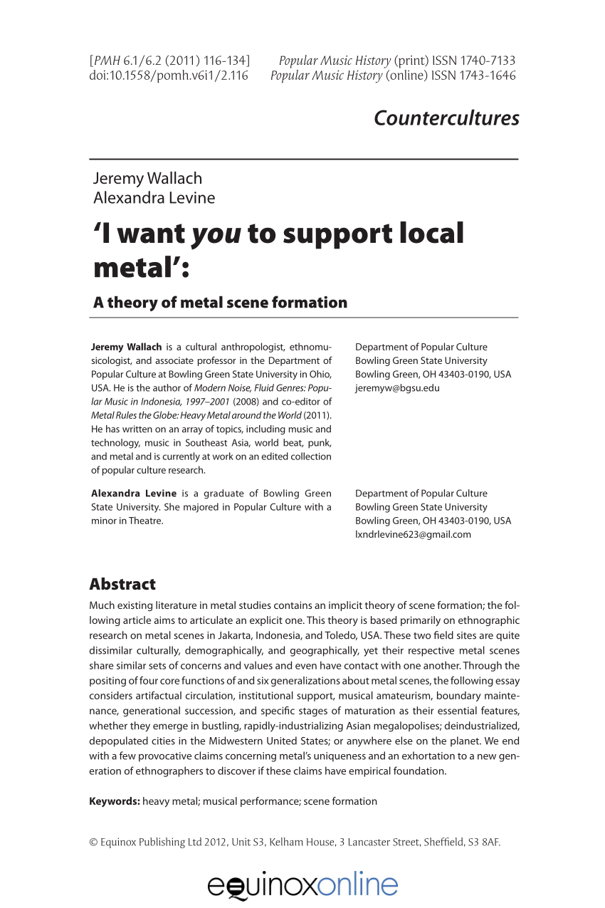 Pdf I Want You To Support Local Metal A Theory Of Metal Scene Formation