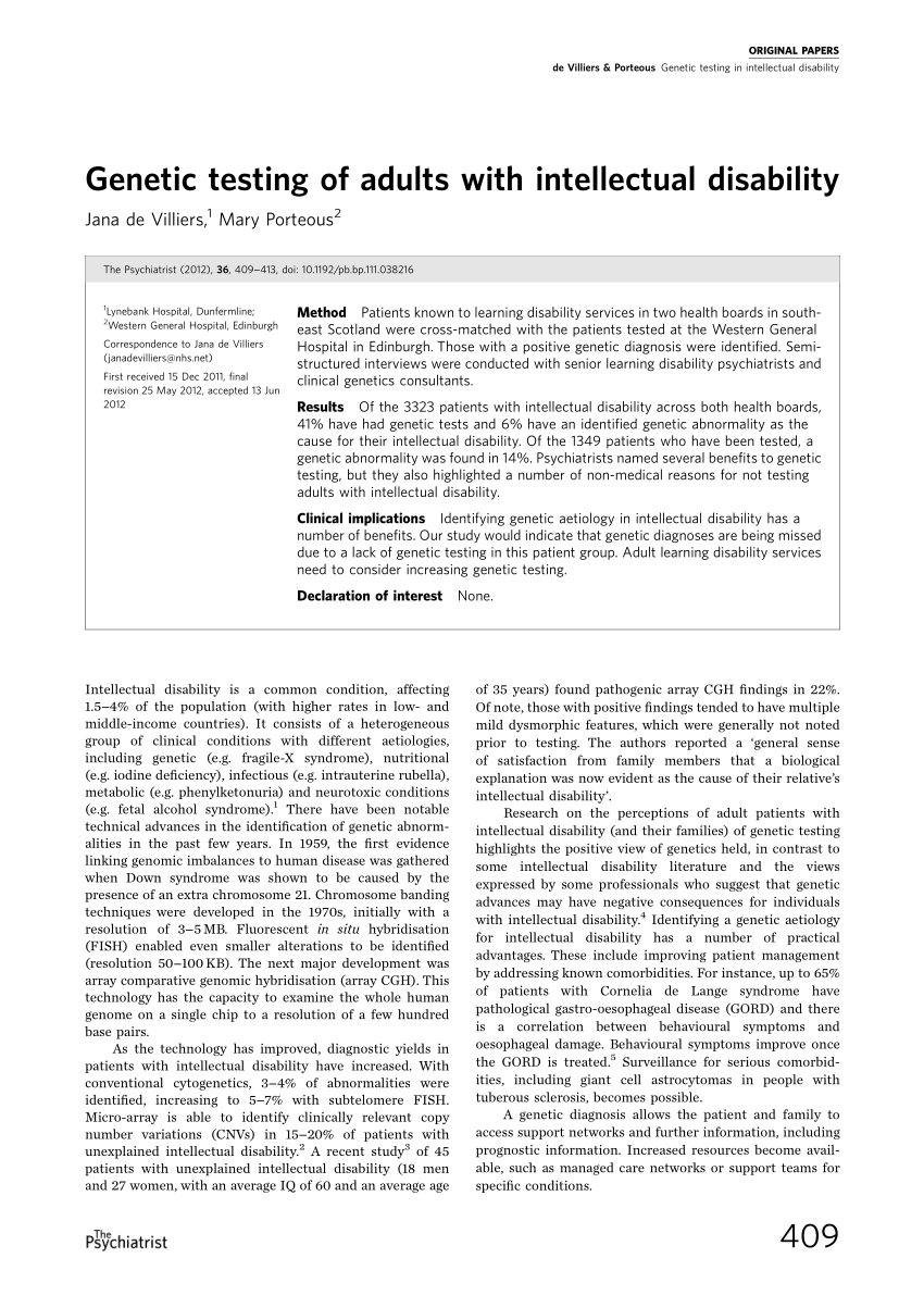 (PDF) testing of adults with intellectual disability