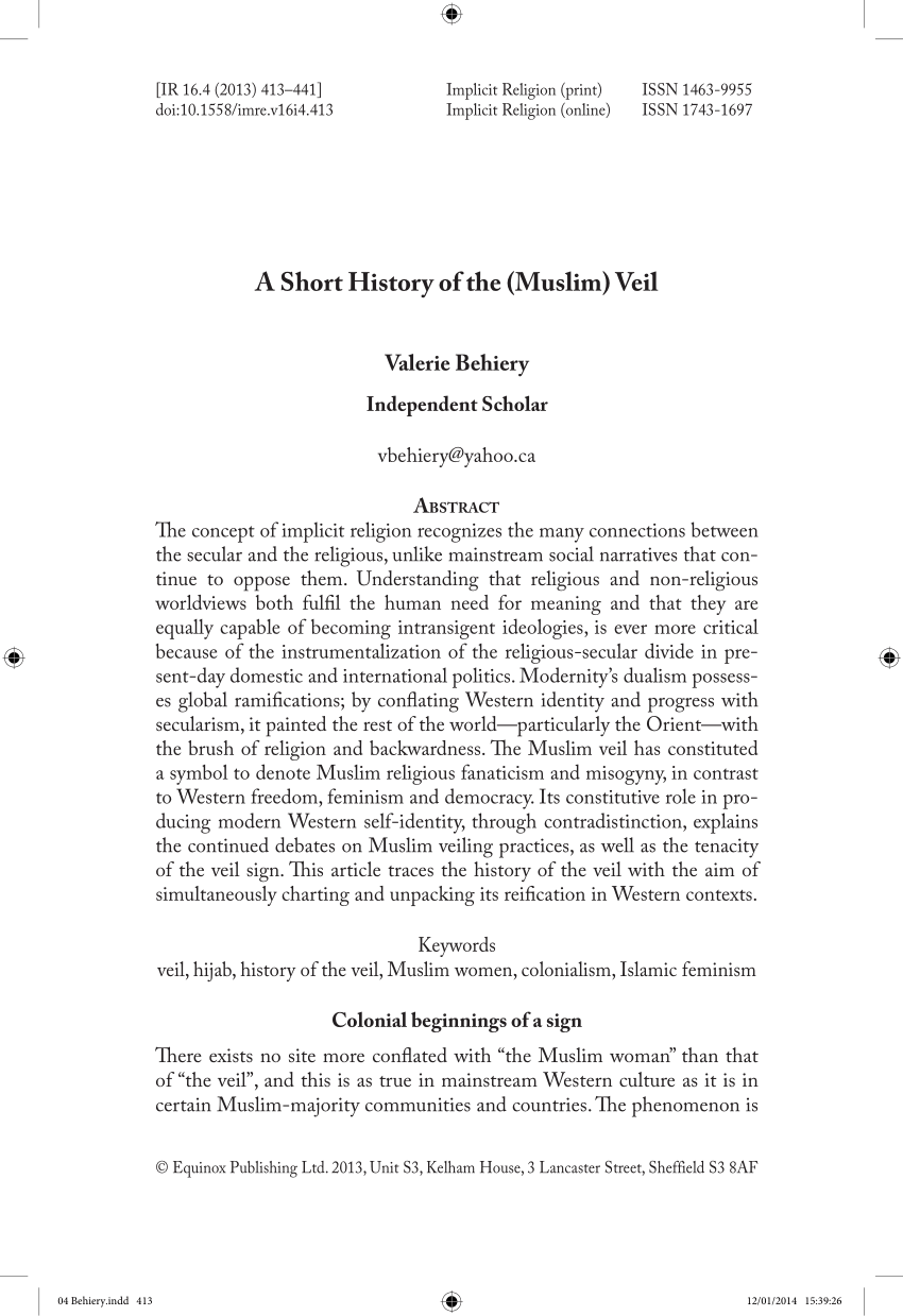 Pdf A Short History Of The Muslim Veil