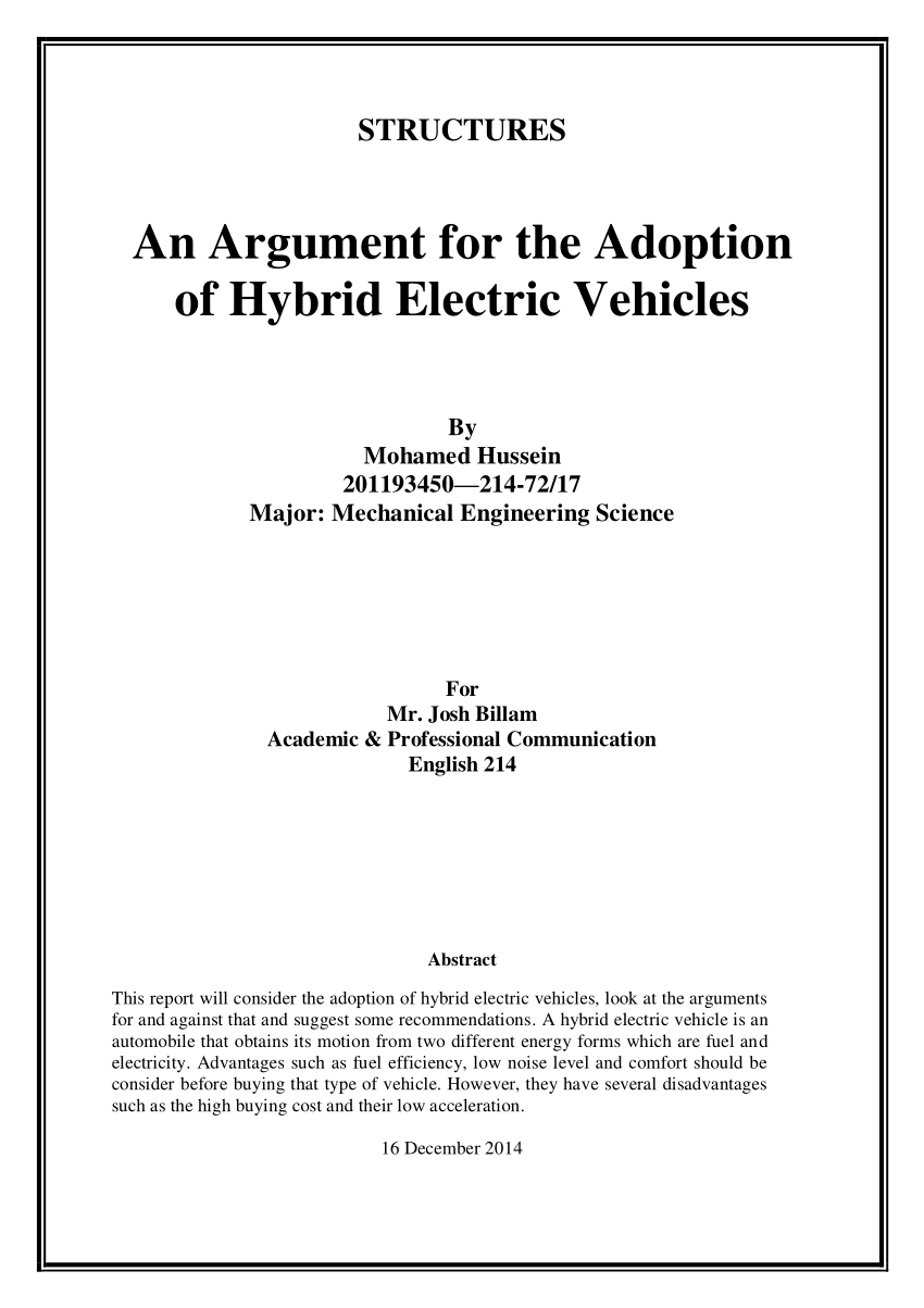 (PDF) An Argument for the Adoption of Hybrid Electric Vehicles