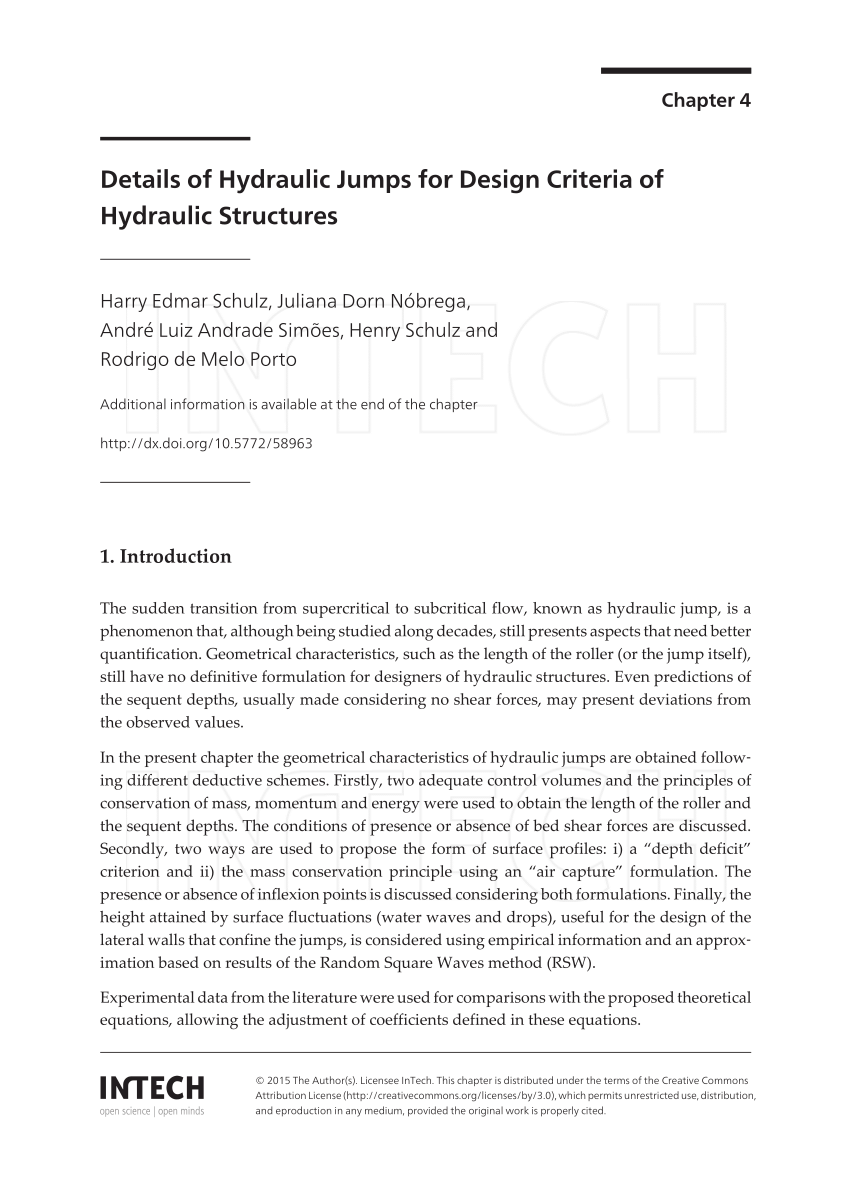 Pdf Details Of Hydraulic Jumps For Design Criteria Of Hydraulic Structures Chapter 04