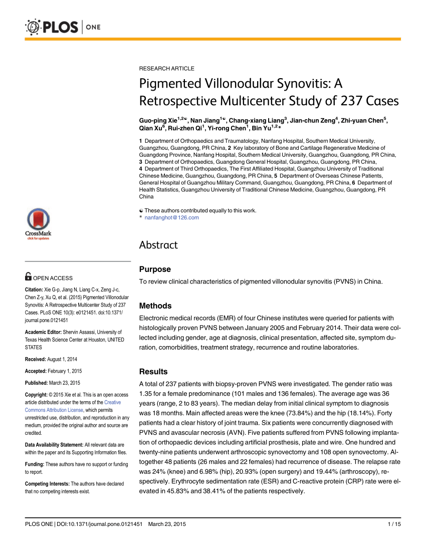 Pdf Pigmented Villonodular Synovitis A Retrospective Multicenter Study Of 237 Cases