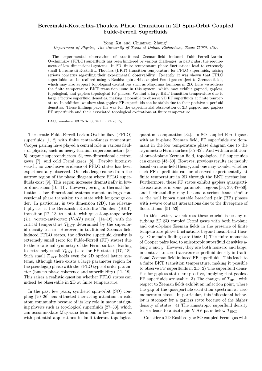 Pdf Berezinskii Kosterlitz Thouless Phase Transition In 2d Spin Orbit