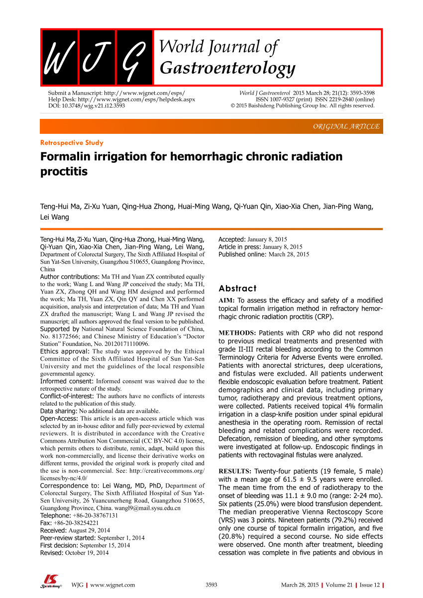 PDF) Formalin irrigation for hemorrhagic chronic radiation proctitis