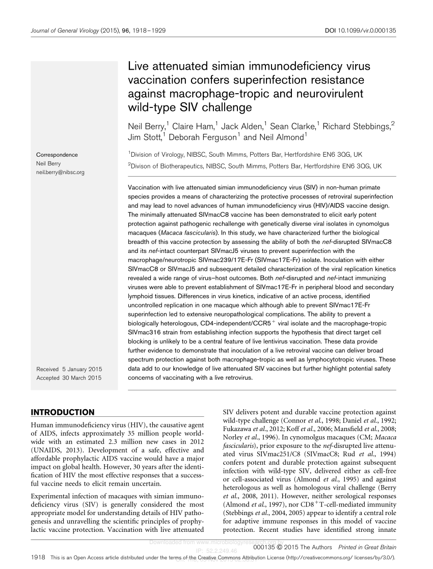 (PDF) Live attenuated simian immunodeficiency virus vaccination confers