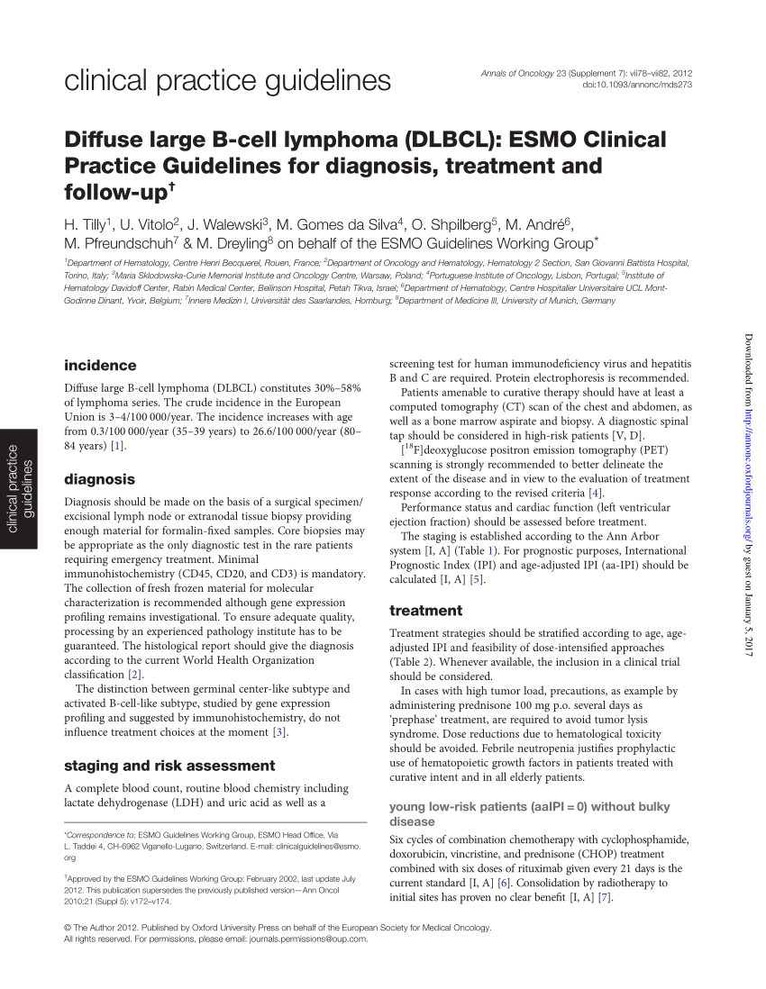(PDF) Diffuse large Bcell lymphoma (DLBCL) ESMO Clinical Practice