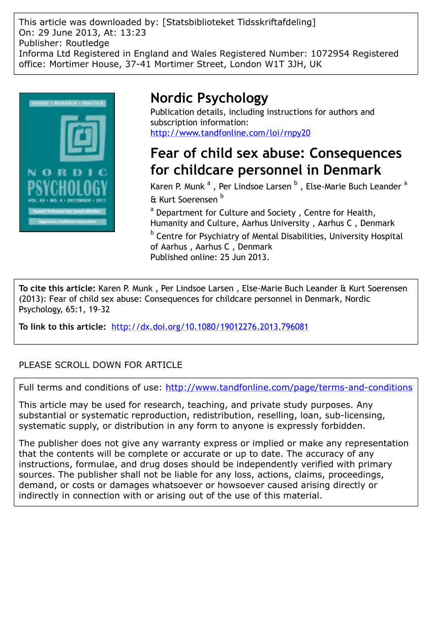 PDF) Fear of child sex abuse: Consequences for childcare personnel in  Denmark