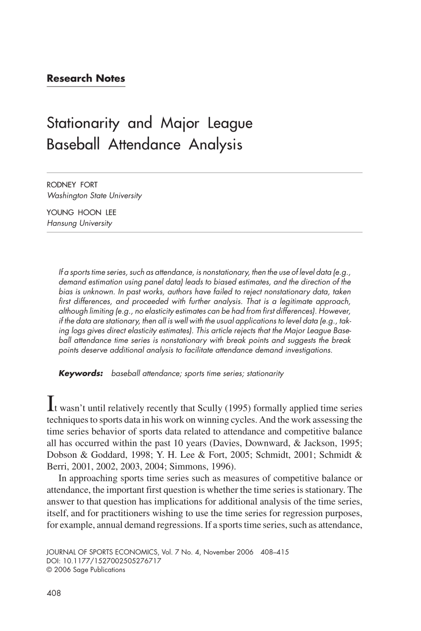 (PDF) Stationarity and Major League Baseball Attendance Analysis