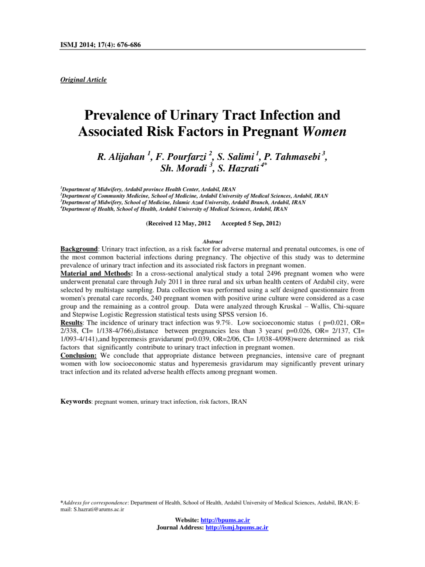 Pdf Prevalence Of Urinary Tract Infection And Associated Risk Factors In Pregnant Women 9212