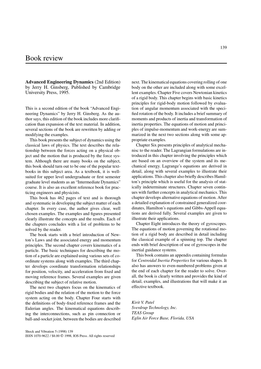 Engineering dynamics ginsberg pdf