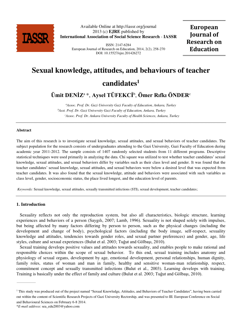 Pdf Sexual Knowledge Attitudes And Behaviours Of Teacher Candidates