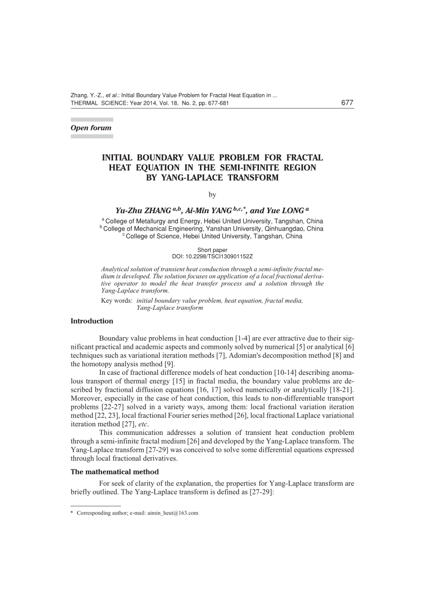 Pdf Initial Boundary Value Problem For Fractal Heat Equation In The Semi Infinite Region By Yang Laplace Transform