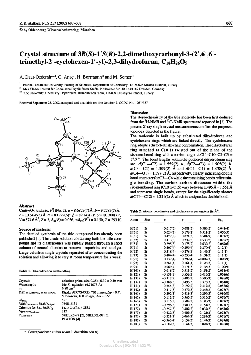 Atomic Coordinates And Displacement Parameters In A 2 Download Table