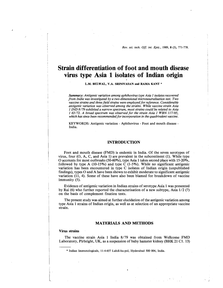 PDF) Strain differentiation of Indian FMD virus type Asia 1