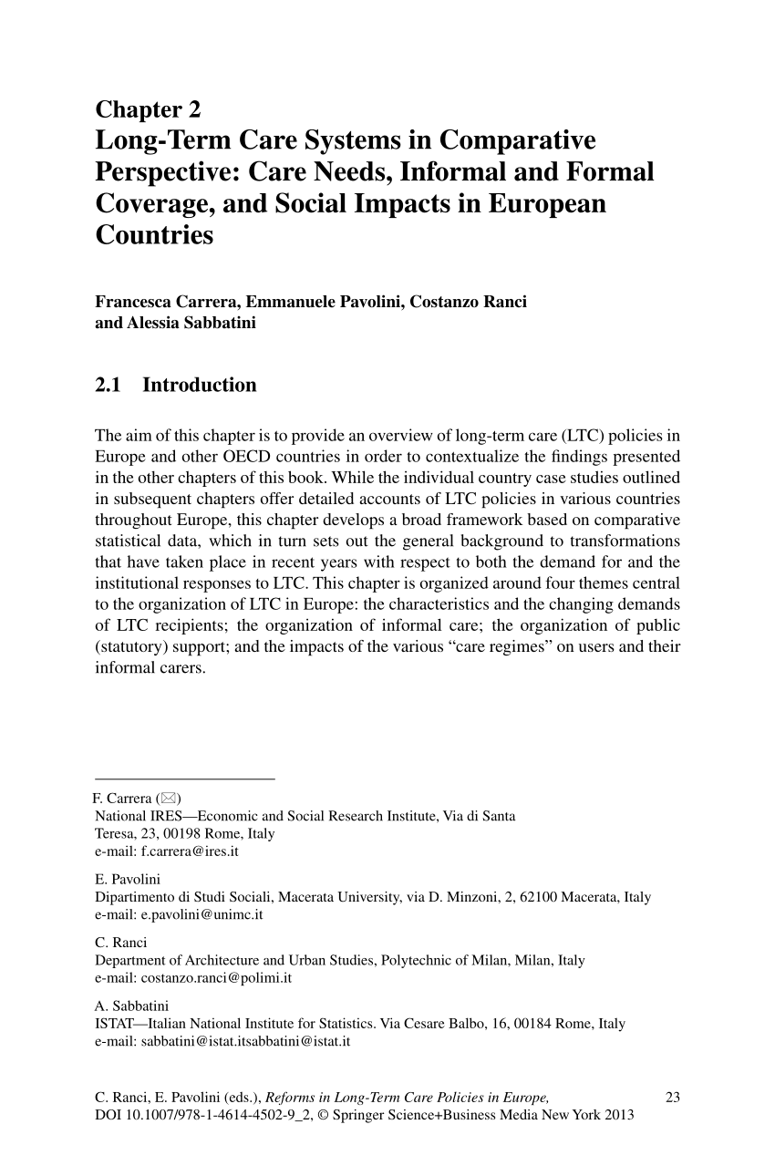 Pdf Long-term Care Systems In Comparative Perspective Care Needs Informal And Formal Coverage And Social Impacts In European Countries
