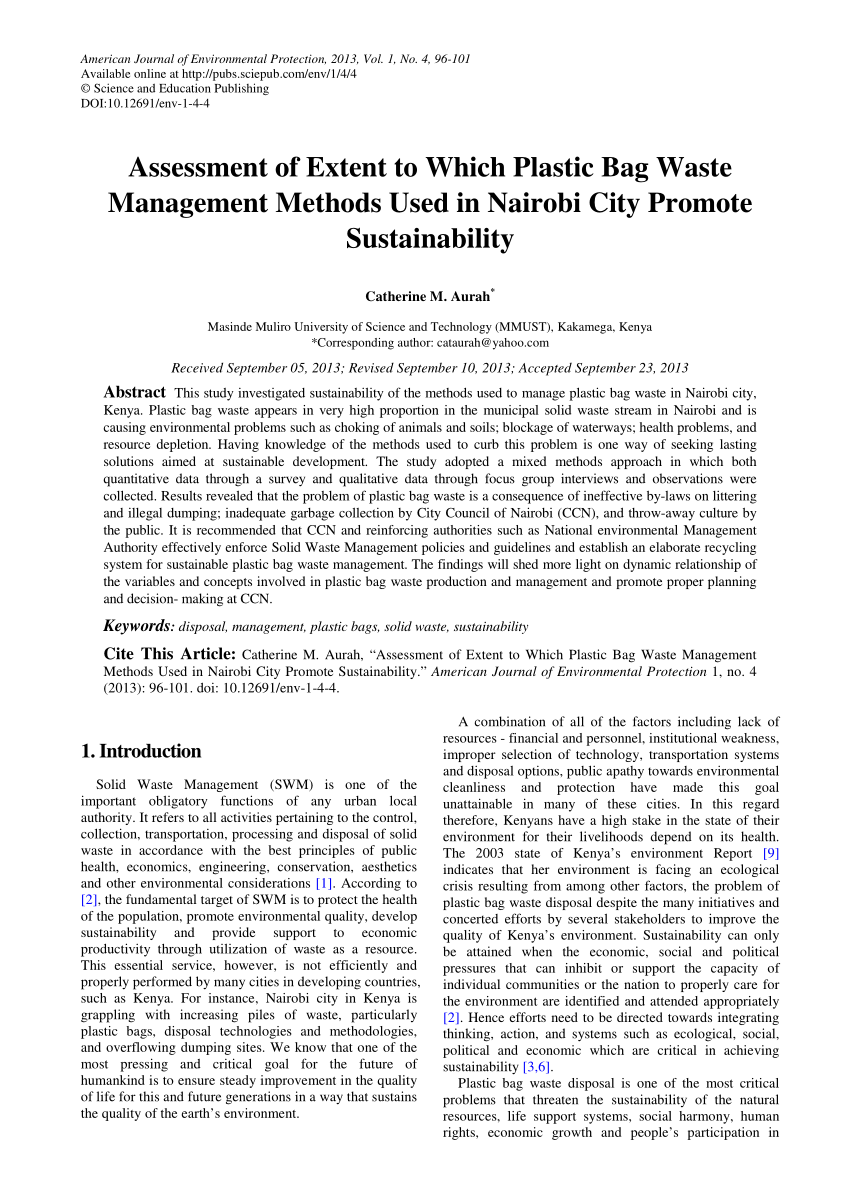 PDF Plastic bags  Threat to environment and cattle health A  retrospective study from Gondar city of Ethiopia