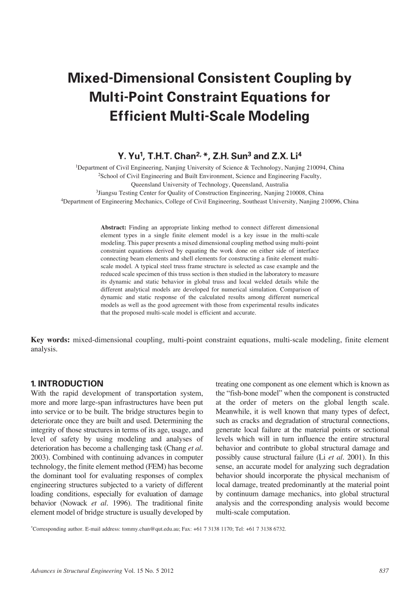 (PDF) Mixed-Dimensional Consistent Coupling by Multi-Point Constraint ...