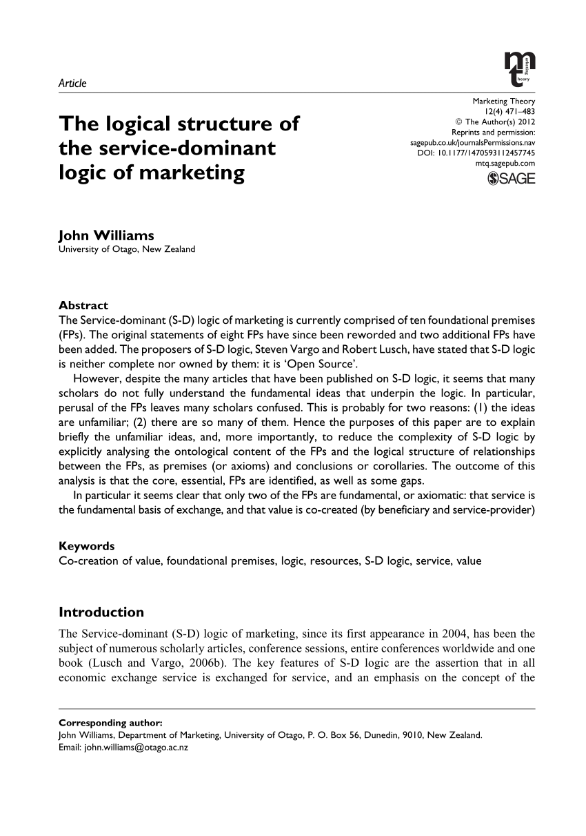 The Logical Structure of the Service Dominant