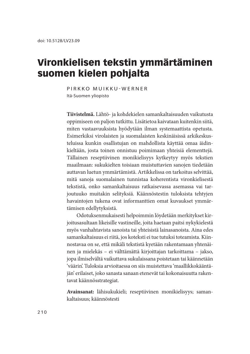 PDF) Vironkielisen tekstin ymmärtäminen suomen kielen pohjalta