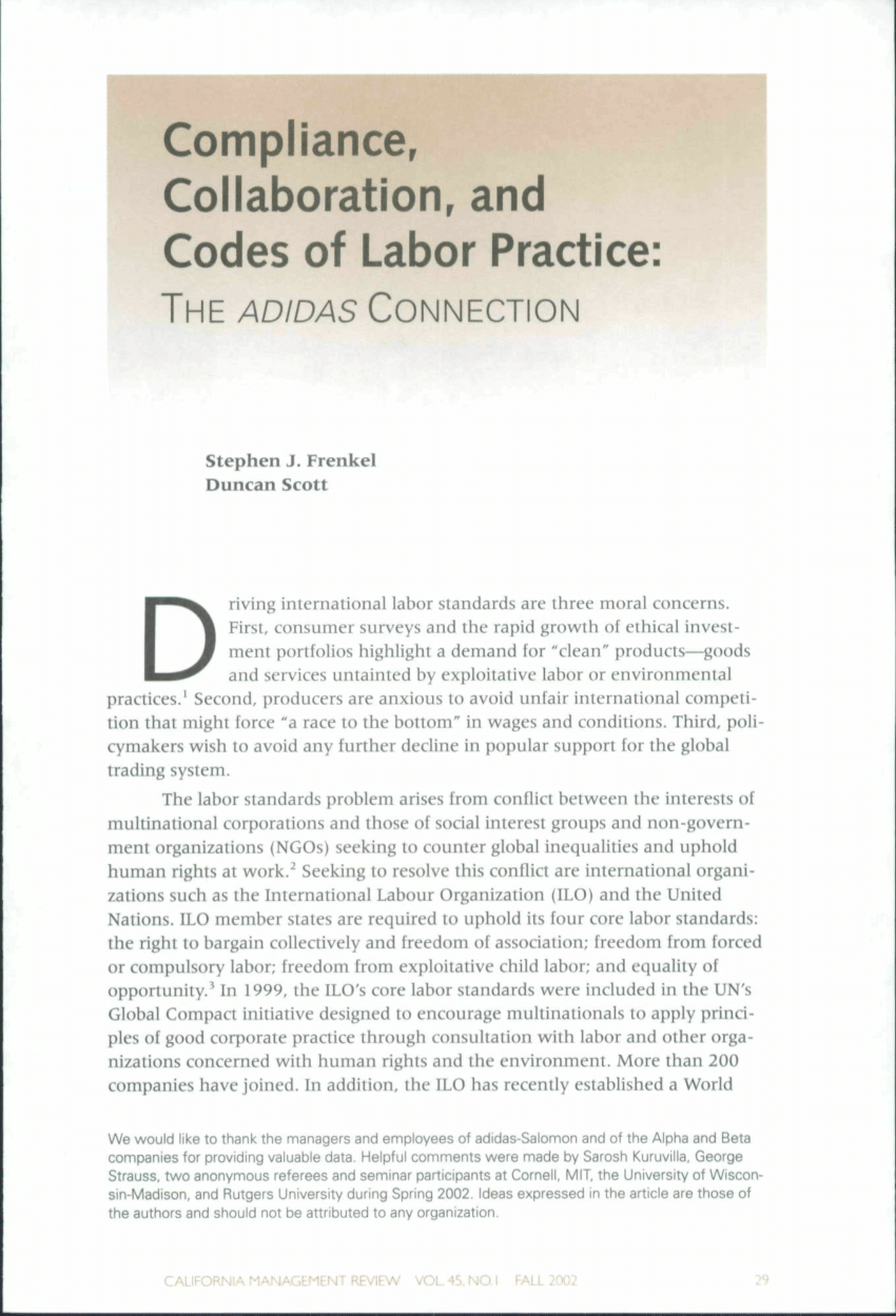 monitor banda Desaparecido PDF) Compliance, Collaboration, and Codes of Labor Practice: The ADIDAS  Connection
