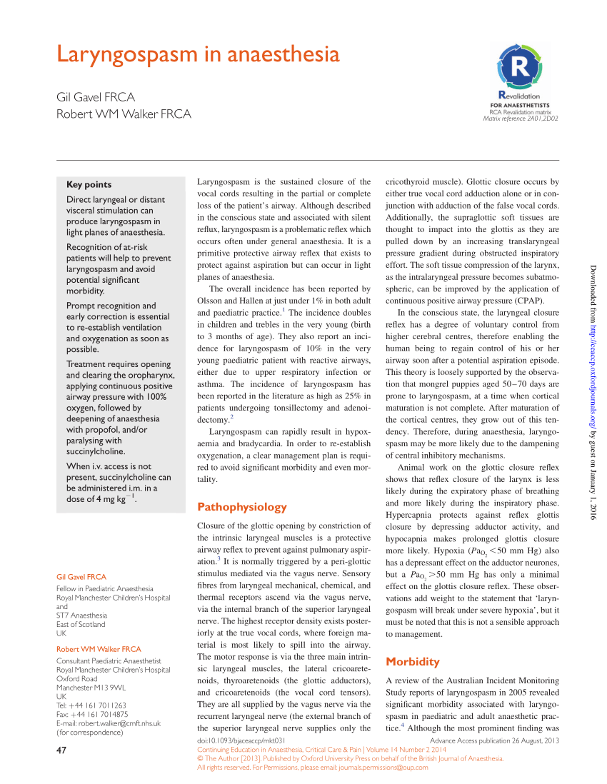 Pdf Laryngospasm In Anaesthesia Table 1