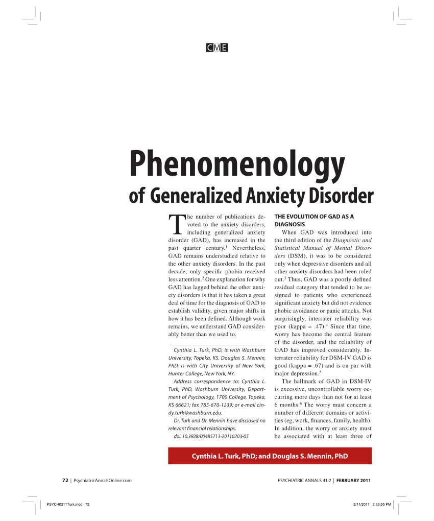PDF) Phenomenology of Generalized Anxiety Disorder
