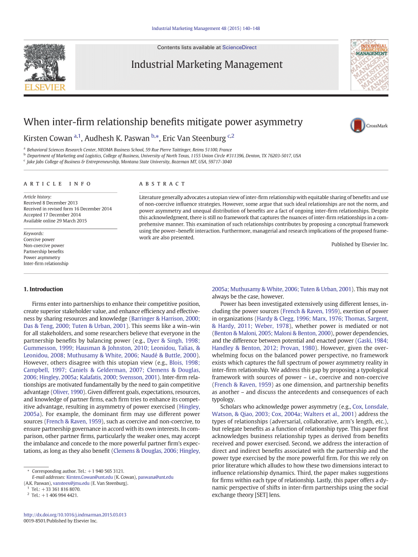 PDF) When inter-firm relationship benefits mitigate power asymmetry